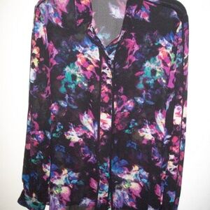 Ellen Tracey Black Multi Long Sleeve Top L NWT